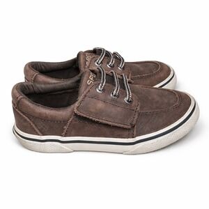 Sperry Ollie Toddler Brown Leather Boat Shoes Hook Loop Strap Size 7.5